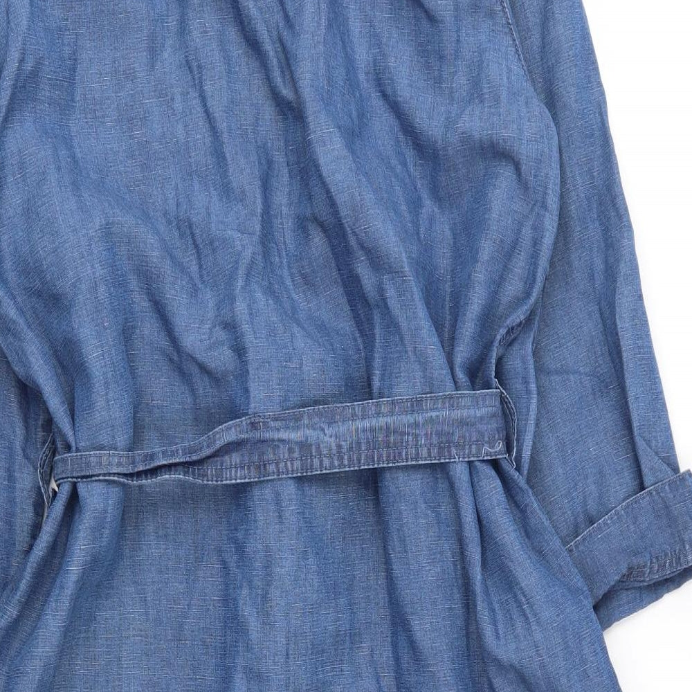 Jaeger Womens Blue  Lyocell Shirt Dress  Size 18  Collared Button