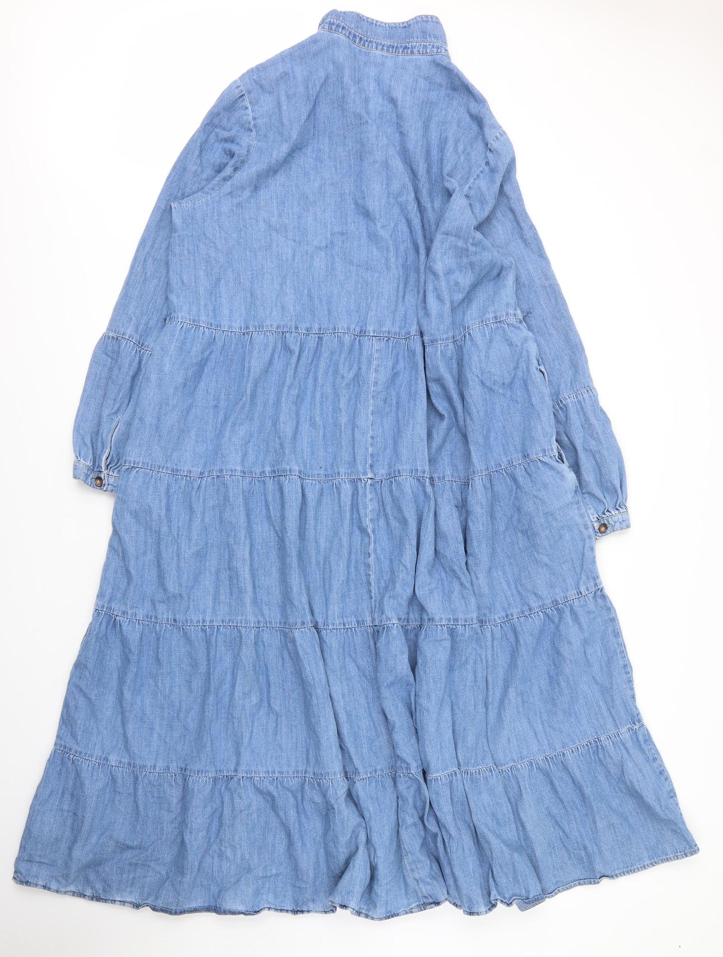 M&S Womens Blue  Cotton Shirt Dress  Size 16  Collared Button