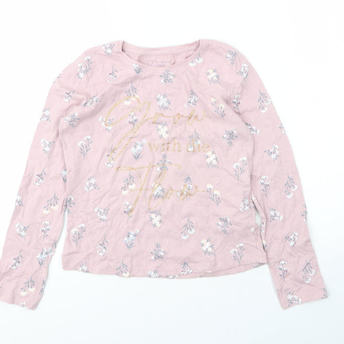 Primark Girls Pink Floral Cotton Basic T-Shirt Size 9 Years Round Neck