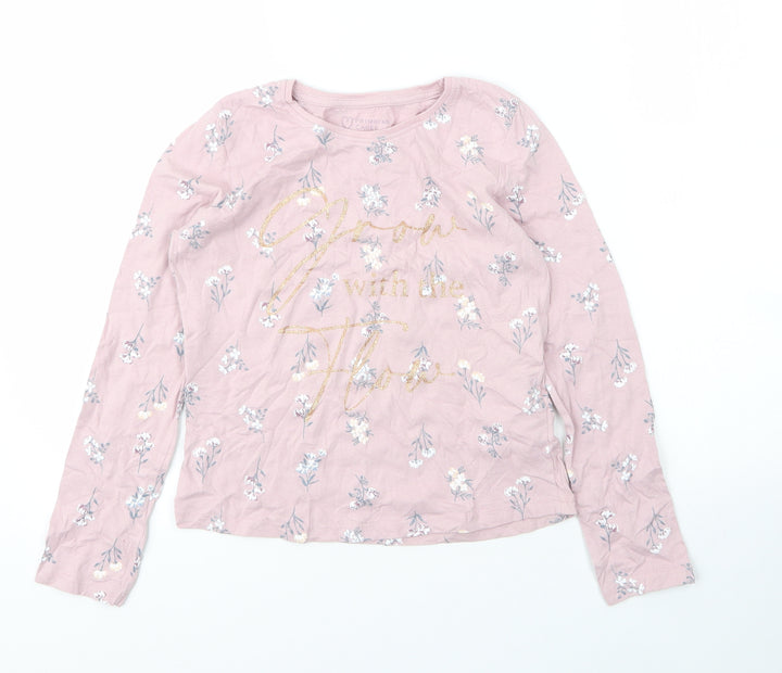 Primark Girls Pink Floral Cotton Basic T-Shirt Size 9 Years Round Neck