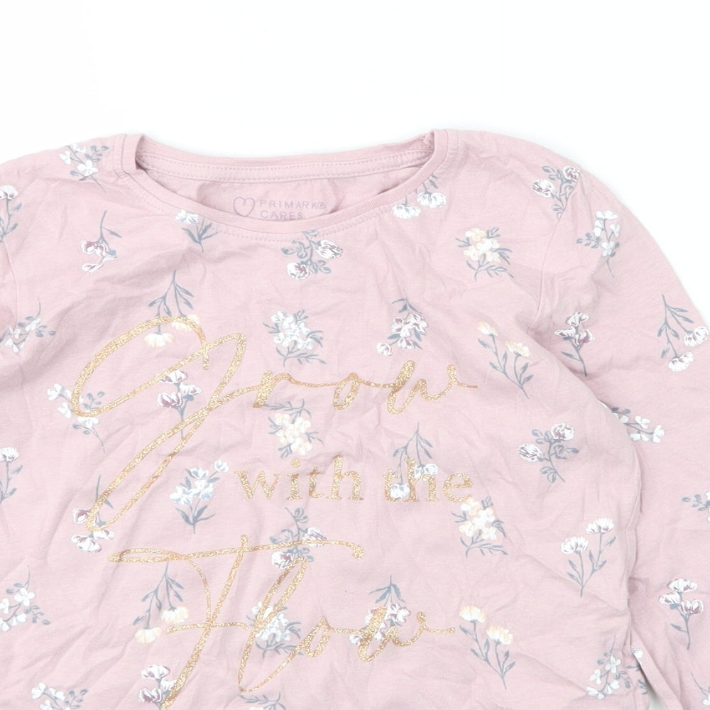 Primark Girls Pink Floral Cotton Basic T-Shirt Size 9 Years Round Neck