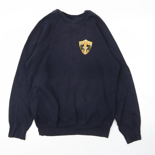 Russell Mens Blue Round Neck  Cotton Pullover Jumper Size S