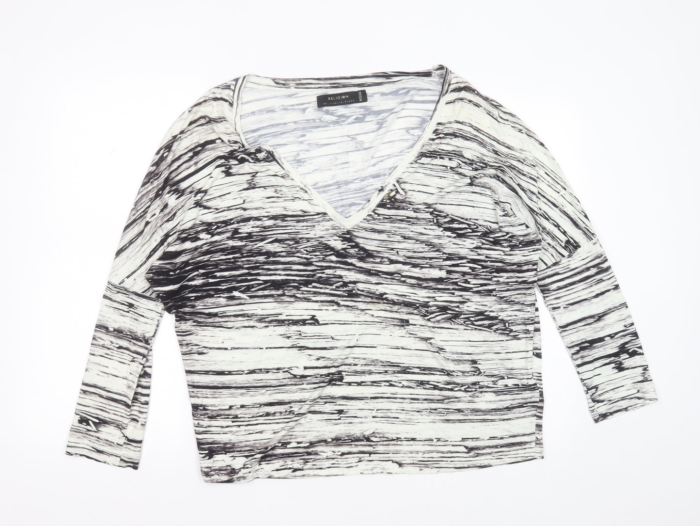 Religion Womens Ivory  Viscose Basic T-Shirt Size 12 V-Neck