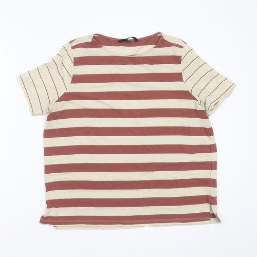 VERO MODA Womens Beige Striped Lyocell Basic T-Shirt Size M Round Neck