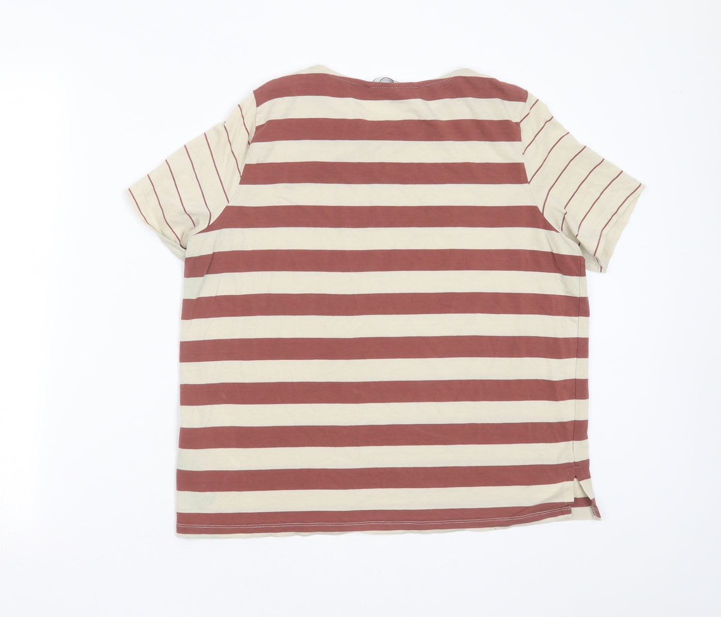 VERO MODA Womens Beige Striped Lyocell Basic T-Shirt Size M Round Neck