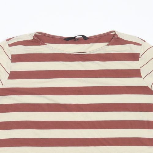 VERO MODA Womens Beige Striped Lyocell Basic T-Shirt Size M Round Neck