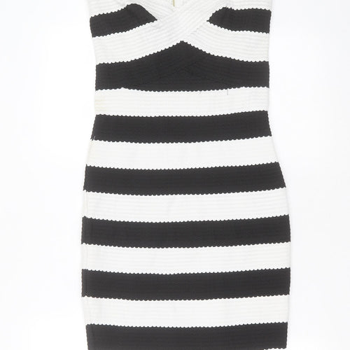 New Look Womens Black Striped Polyester Mini  Size 12  Sweetheart