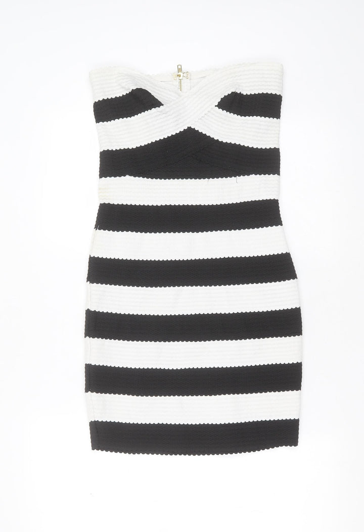 New Look Womens Black Striped Polyester Mini Size 12 Sweetheart