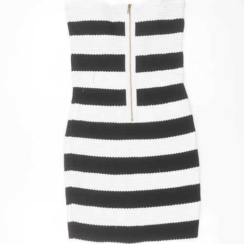 New Look Womens Black Striped Polyester Mini  Size 12  Sweetheart