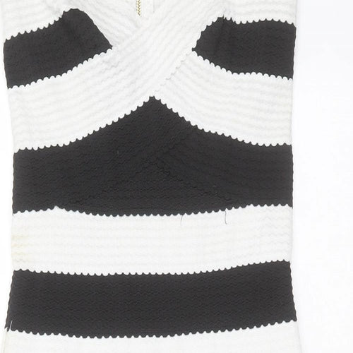 New Look Womens Black Striped Polyester Mini  Size 12  Sweetheart