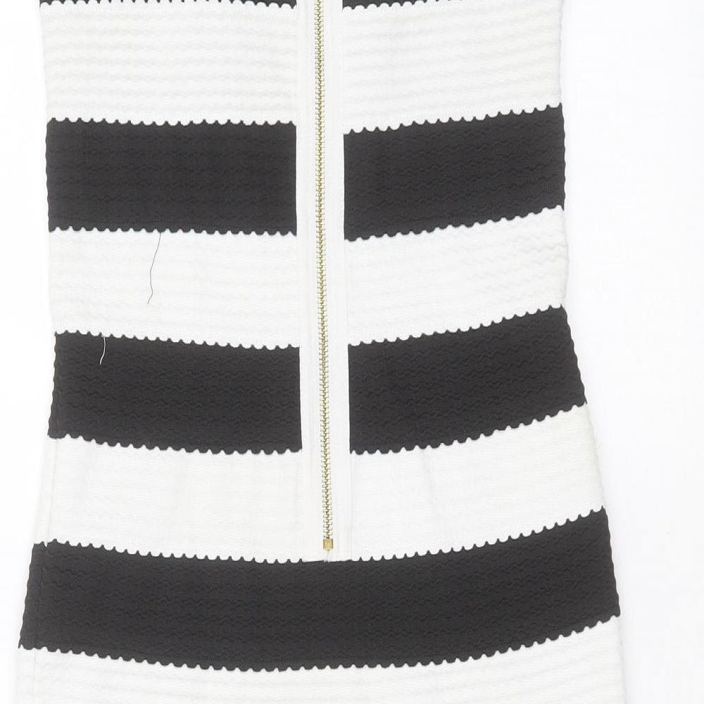 New Look Womens Black Striped Polyester Mini  Size 12  Sweetheart