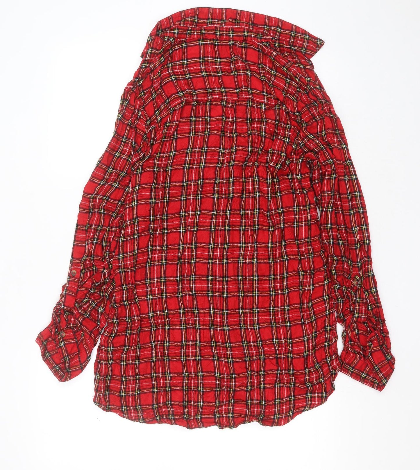 Primark Womens Red Plaid Viscose Basic Button-Up Size 12 Collared