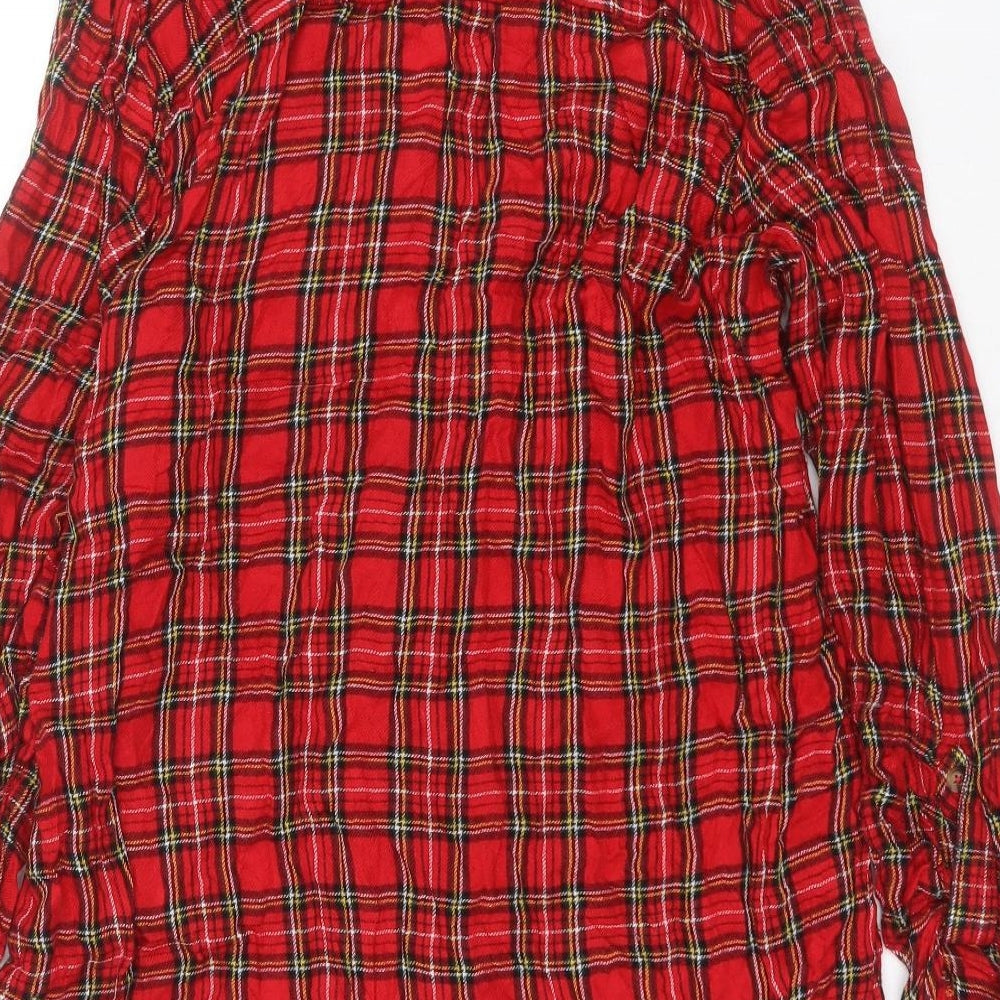 Primark Womens Red Plaid Viscose Basic Button-Up Size 12 Collared