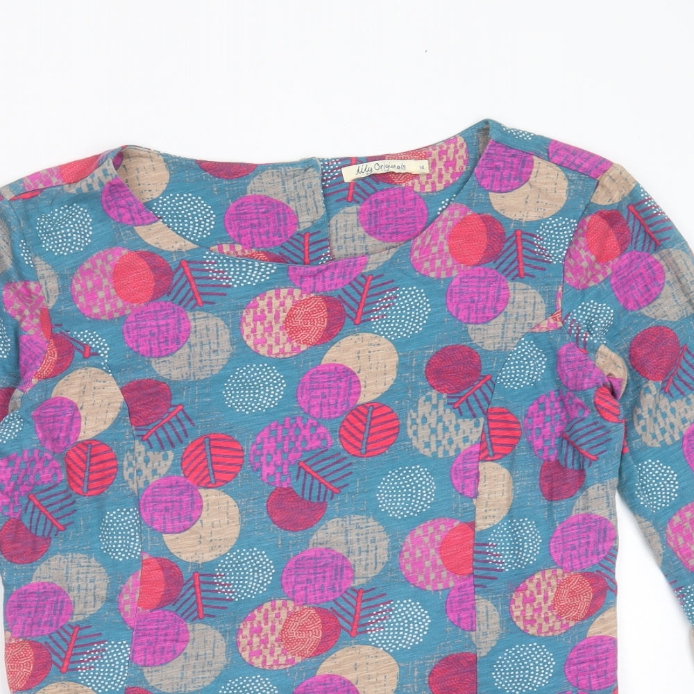 Lily Originals Womens Multicoloured Geometric Cotton Basic T-Shirt Size 14 Round Neck