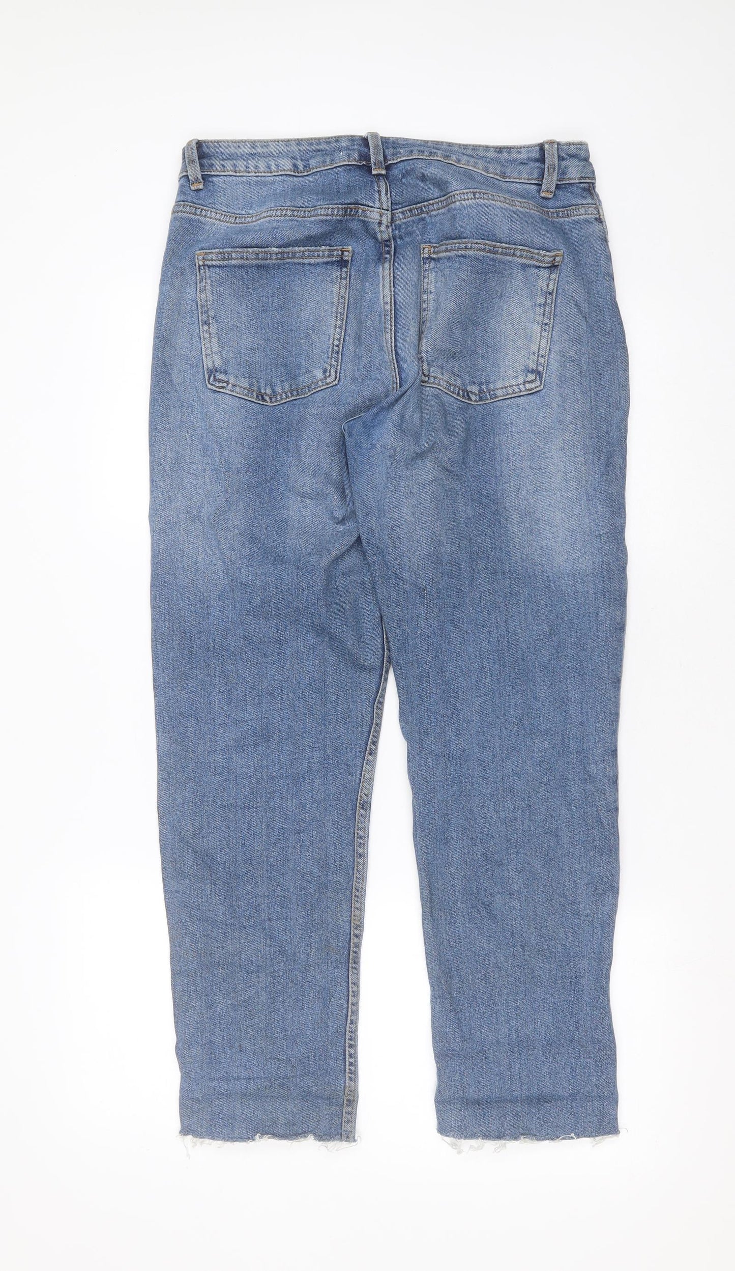 Primark Womens Blue  Cotton Straight Jeans Size 14 L28 in Regular  - Distressed hem