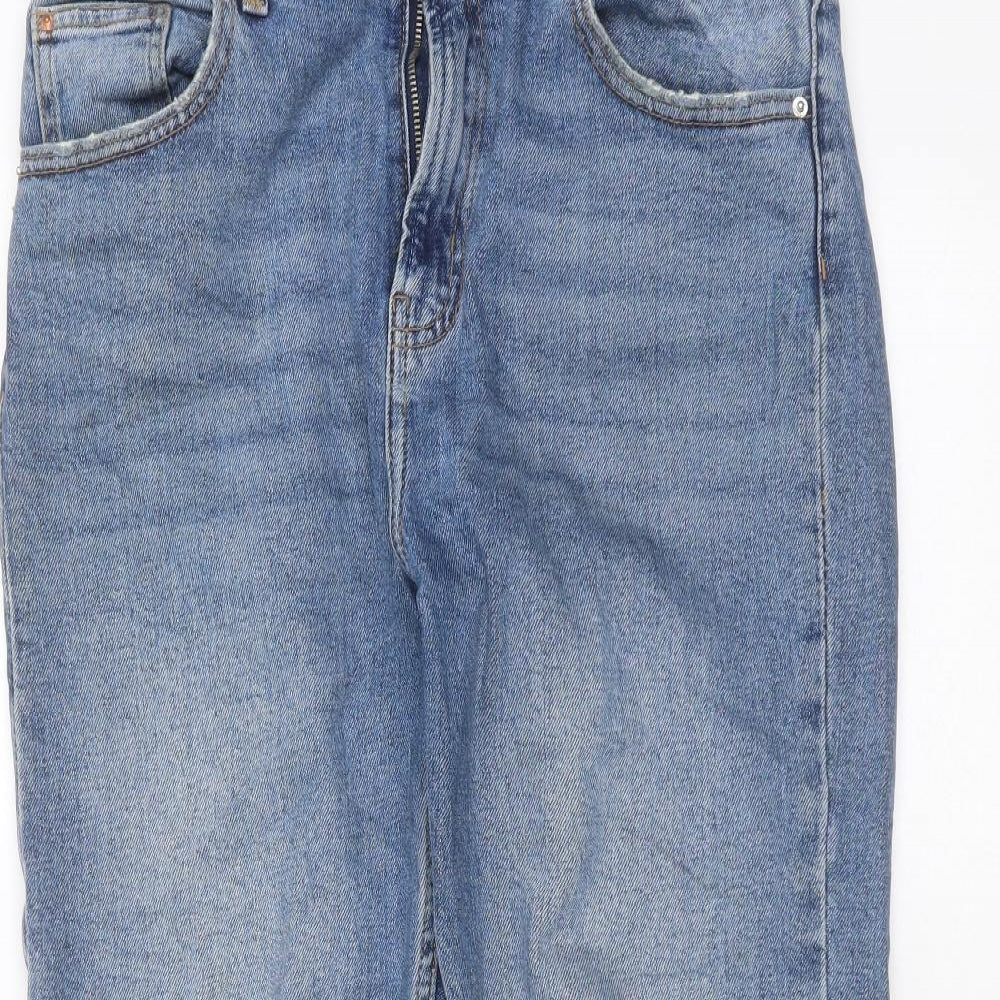 Primark Womens Blue  Cotton Straight Jeans Size 14 L28 in Regular  - Distressed hem