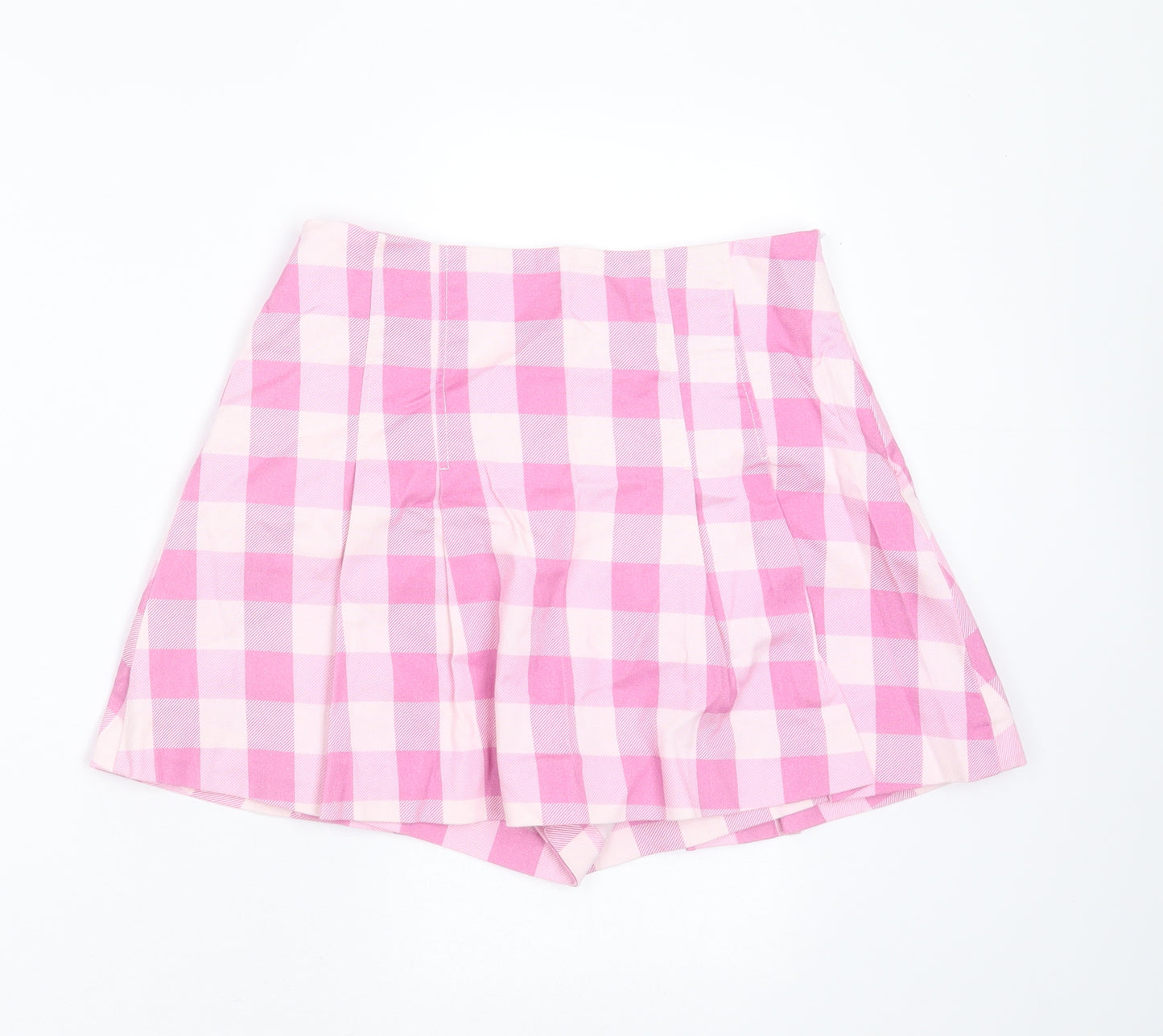 Zara Womens Pink Check Cotton Mini Skort Size M