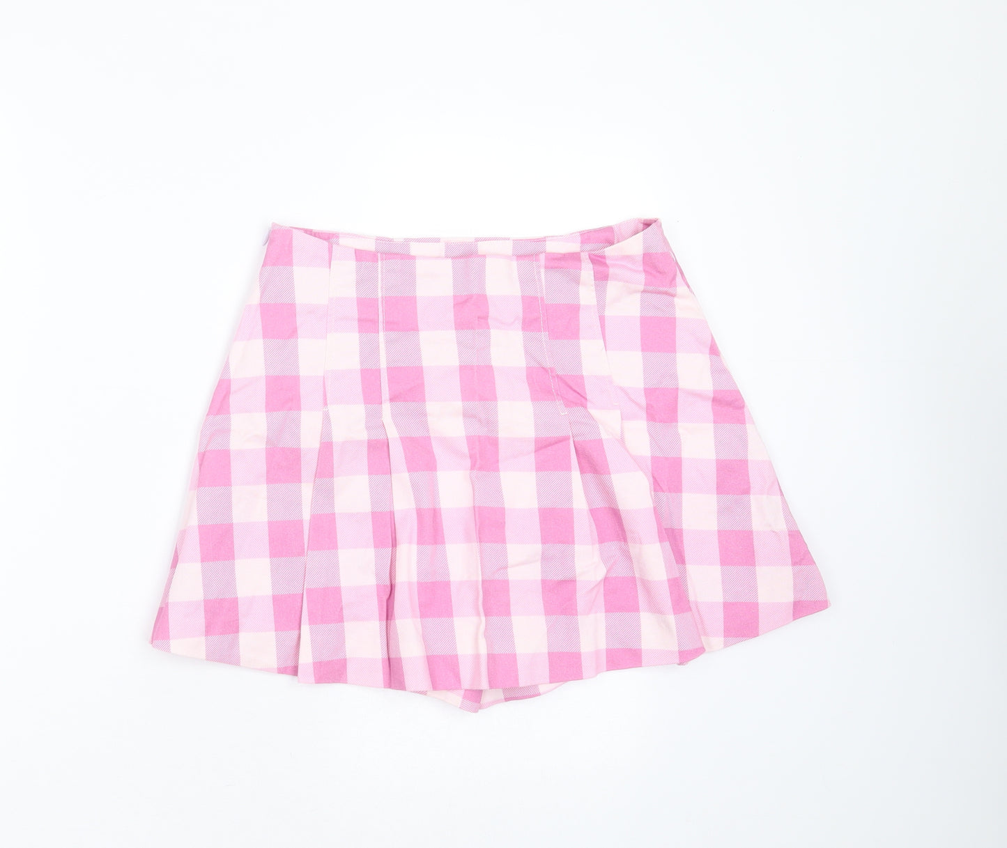 Zara Womens Pink Check Cotton Mini Skort Size M
