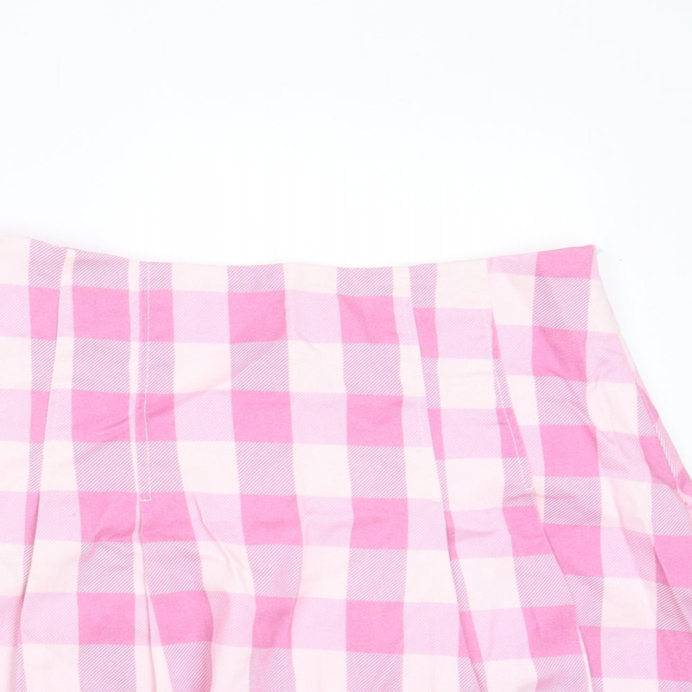 Zara Womens Pink Check Cotton Mini Skort Size M