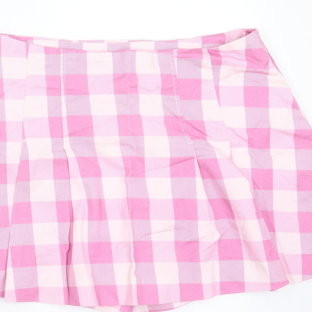 Zara Womens Pink Check Cotton Mini Skort Size M