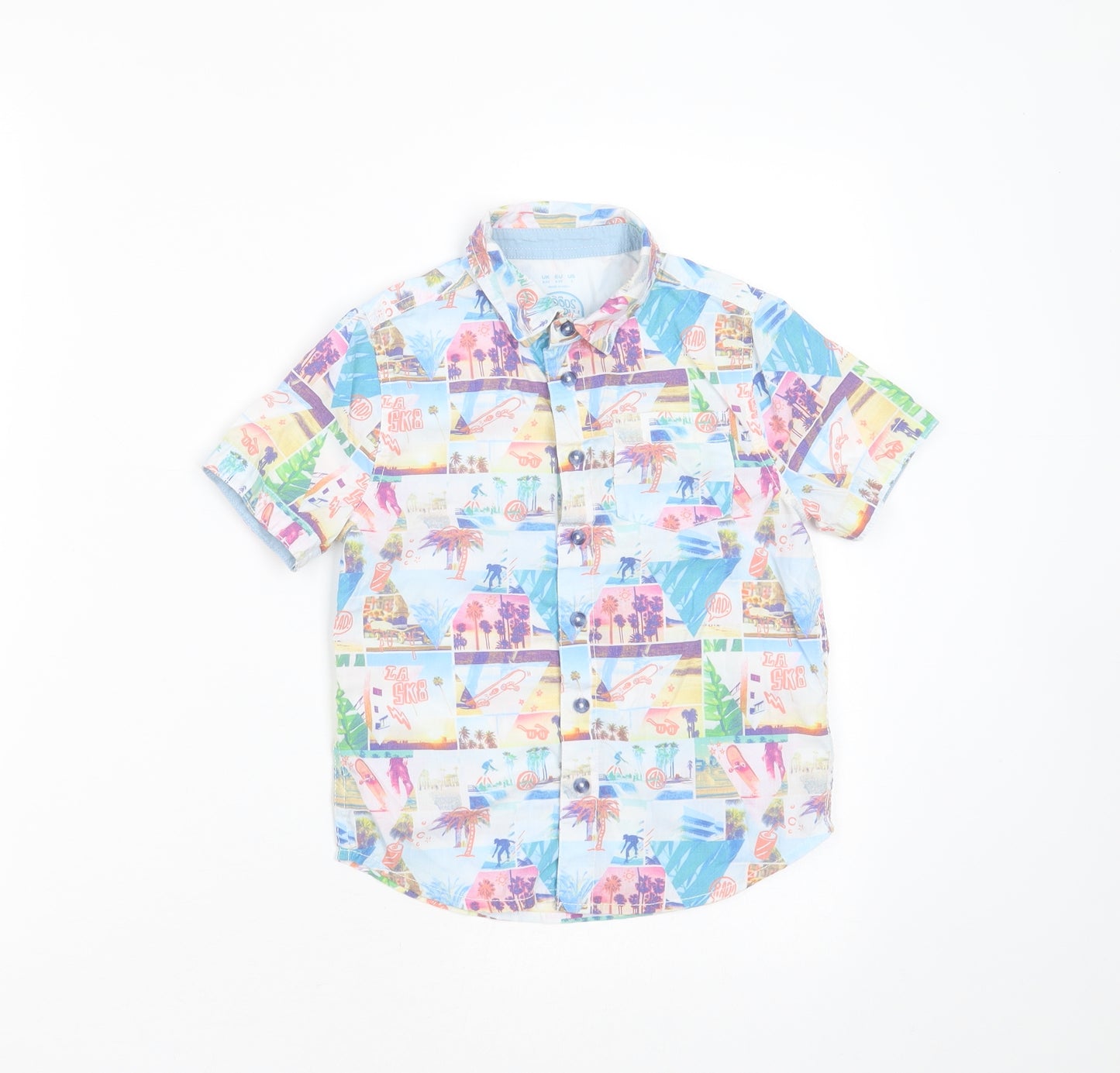 F&F Boys Multicoloured  Cotton Basic Button-Up Size 4-5 Years Collared Button - beach print