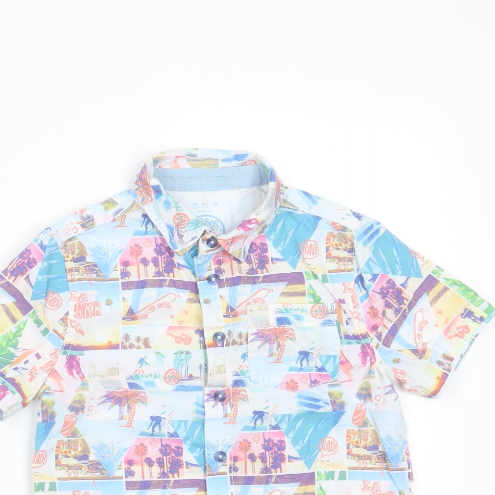F&F Boys Multicoloured  Cotton Basic Button-Up Size 4-5 Years Collared Button - beach print