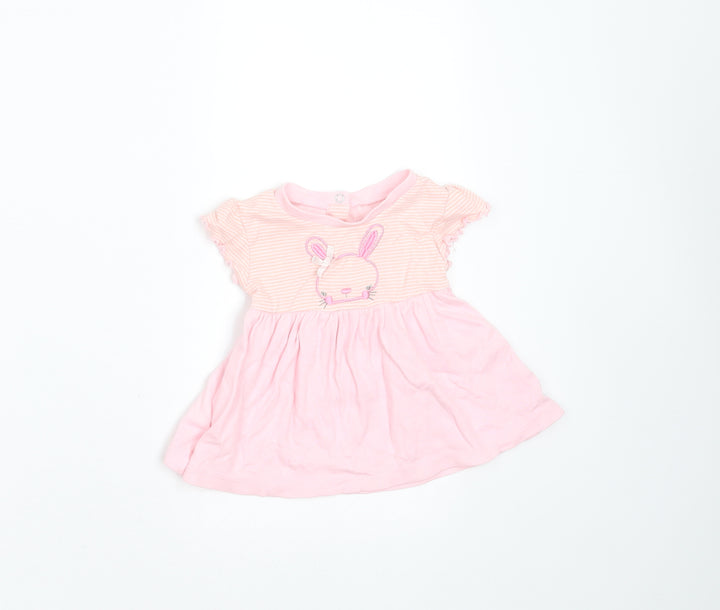 Pep&CO Girls Pink Striped Cotton T-Shirt Dress Size 3-6 Months Round Neck - rabbit