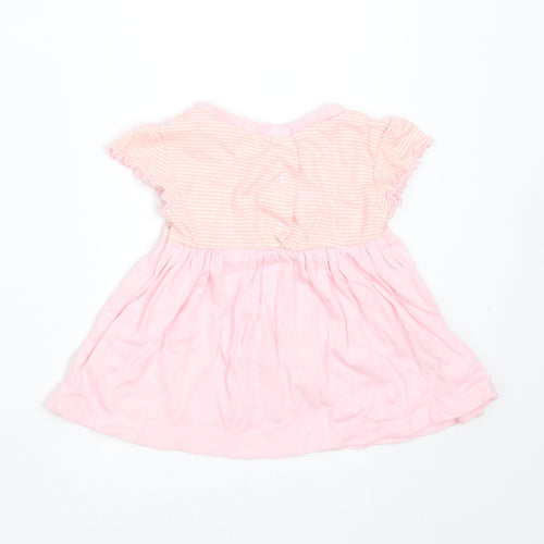 Pep&CO Girls Pink Striped Cotton T-Shirt Dress  Size 3-6 Months  Round Neck  - rabbit