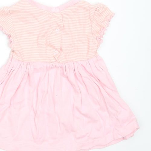 Pep&CO Girls Pink Striped Cotton T-Shirt Dress  Size 3-6 Months  Round Neck  - rabbit