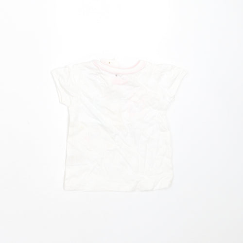 Peacocks Girls White  Cotton Basic T-Shirt Size 3-6 Months Round Neck  - icecream
