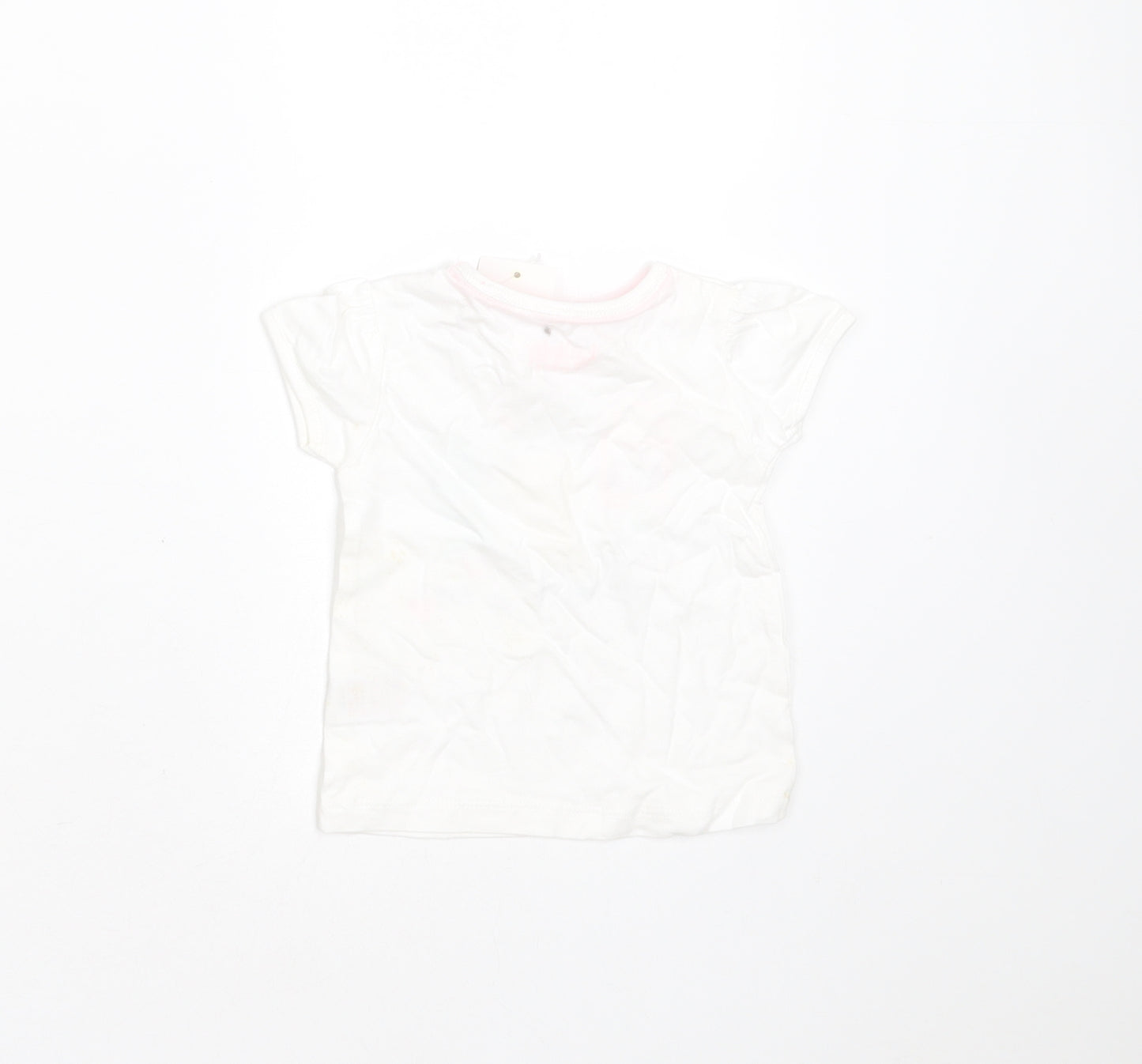 Peacocks Girls White  Cotton Basic T-Shirt Size 3-6 Months Round Neck  - icecream