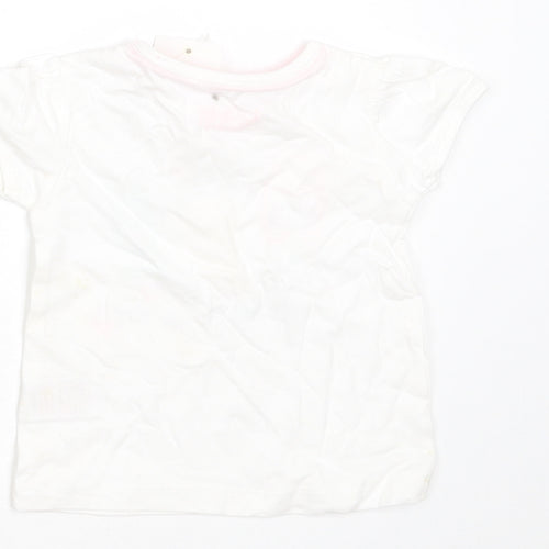 Peacocks Girls White  Cotton Basic T-Shirt Size 3-6 Months Round Neck  - icecream