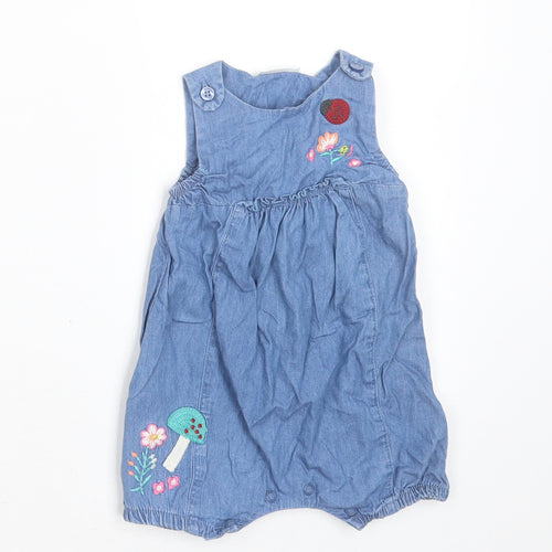 NEXT Girls Blue  Cotton Romper One-Piece Size 0-3 Months  Button - Embroidered detail