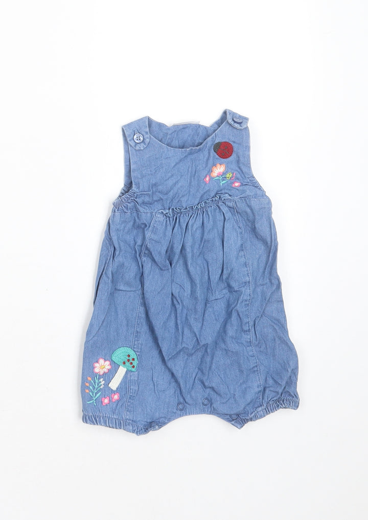 NEXT Girls Blue Cotton Romper One-Piece Size 0-3 Months Button - Embroidered detail