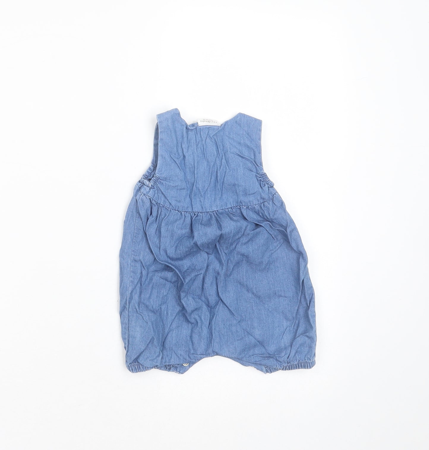 NEXT Girls Blue  Cotton Romper One-Piece Size 0-3 Months  Button - Embroidered detail