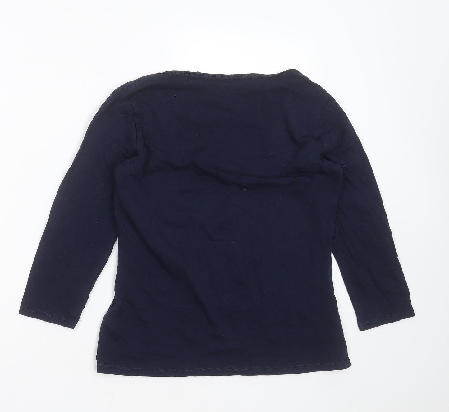 Marks and Spencer Womens Blue  Cotton Basic T-Shirt Size 14 Boat Neck