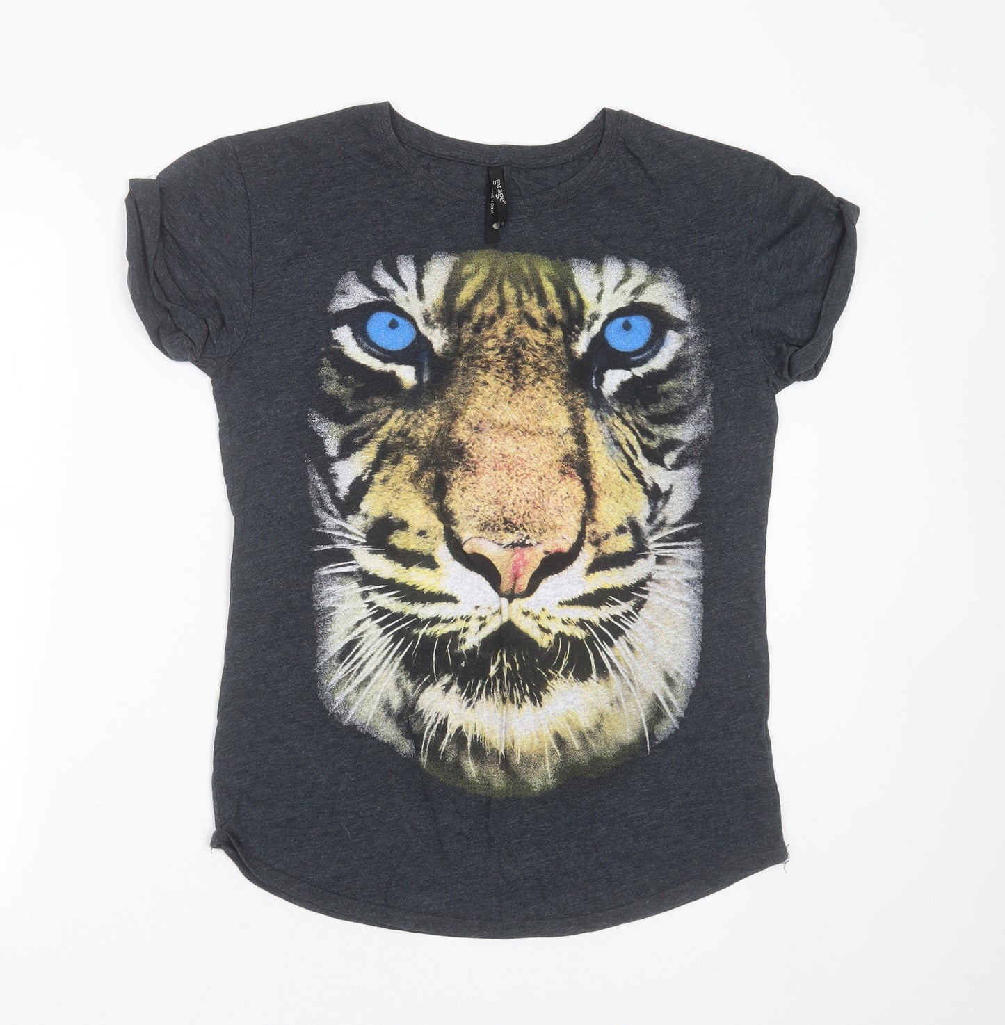 Garage Womens Grey  Cotton Basic T-Shirt Size 10 Round Neck - tiger