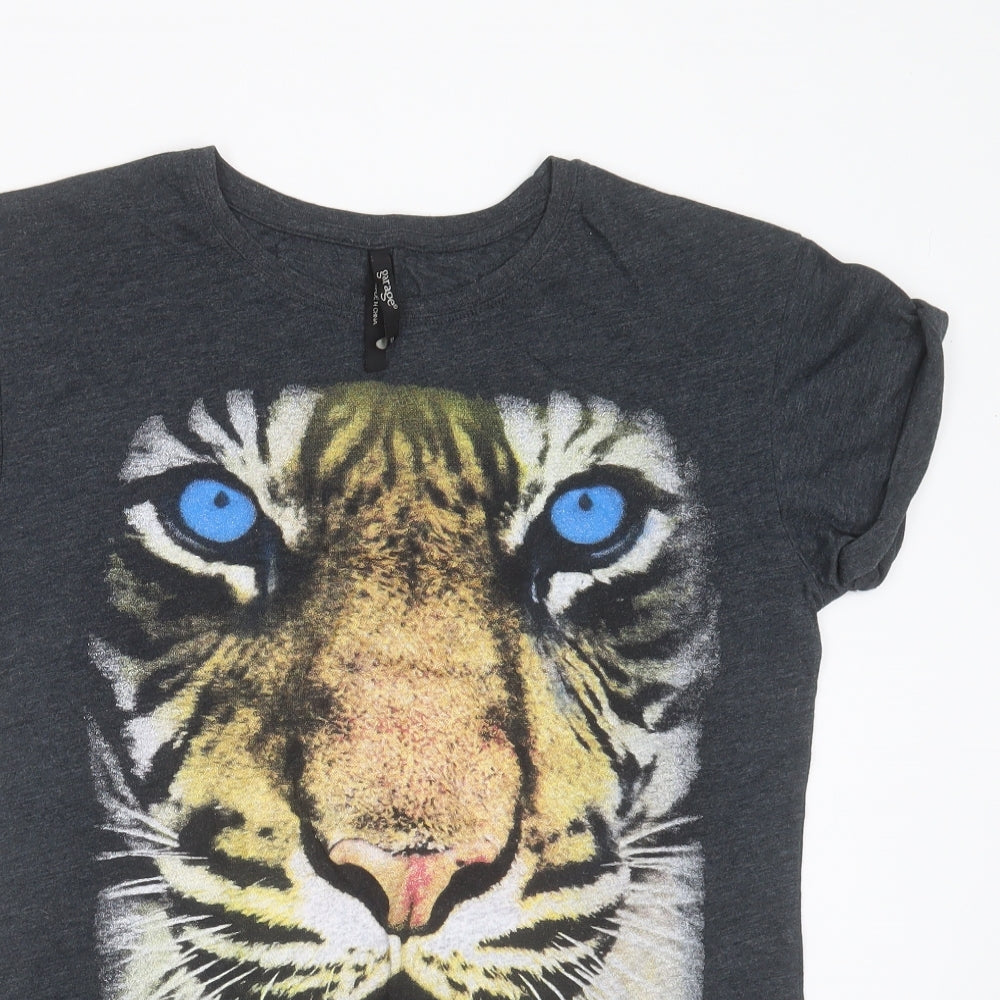 Garage Womens Grey  Cotton Basic T-Shirt Size 10 Round Neck - tiger