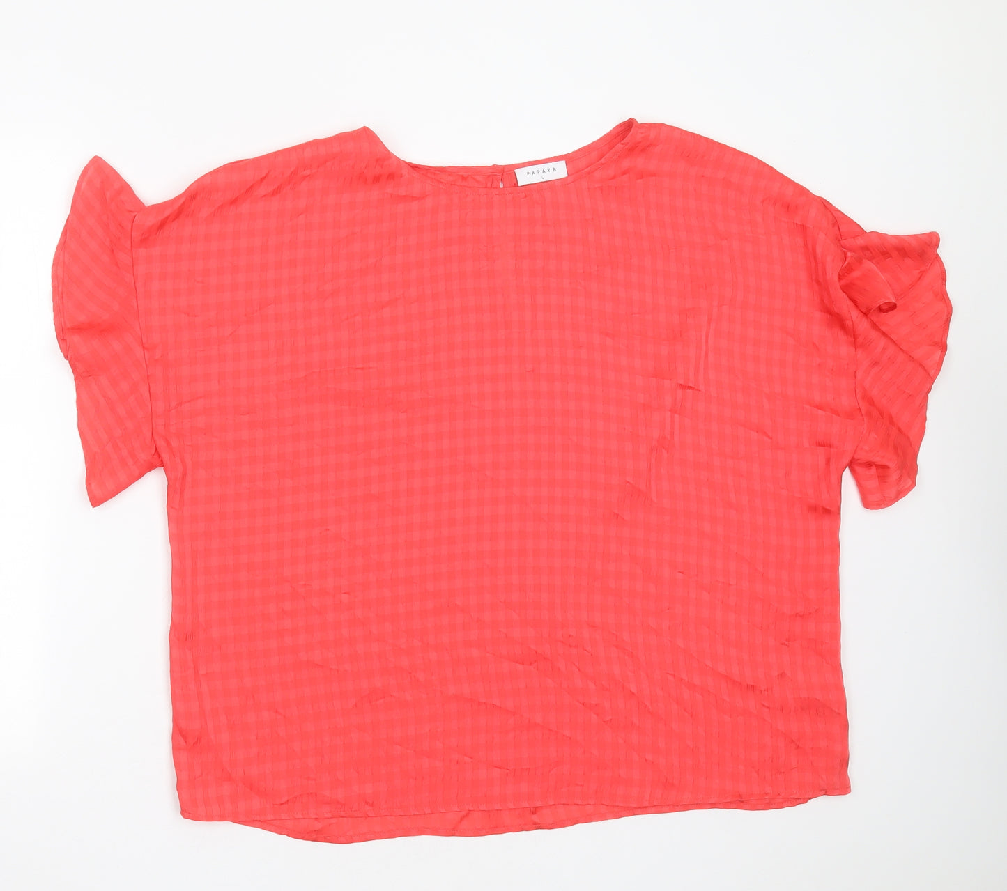 Papaya Womens Pink Striped Polyester Basic Blouse Size L Round Neck