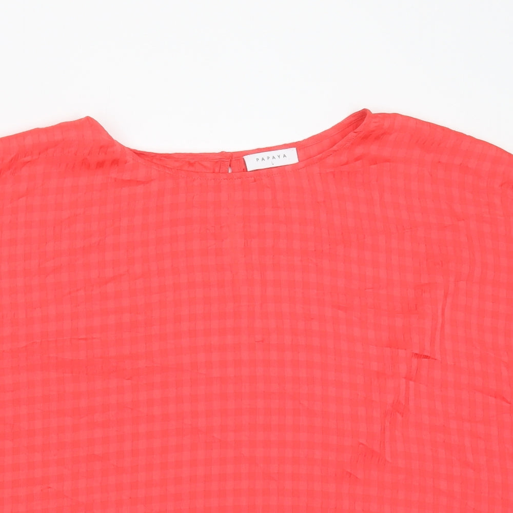 Papaya Womens Pink Striped Polyester Basic Blouse Size L Round Neck