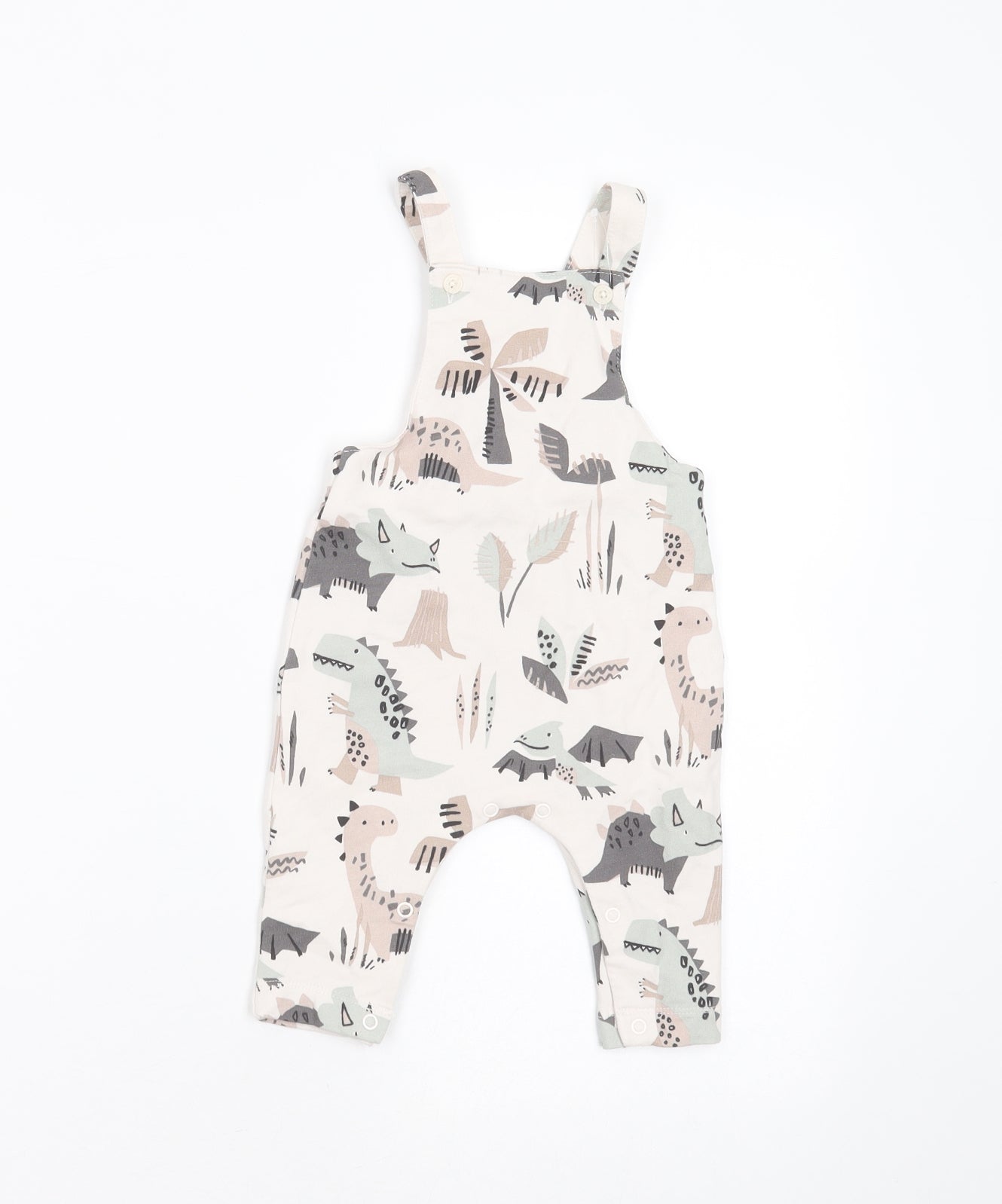 NEXT Baby Ivory  Cotton Dungaree Outfit/Set Size 3-6 Months   - dinosaurs