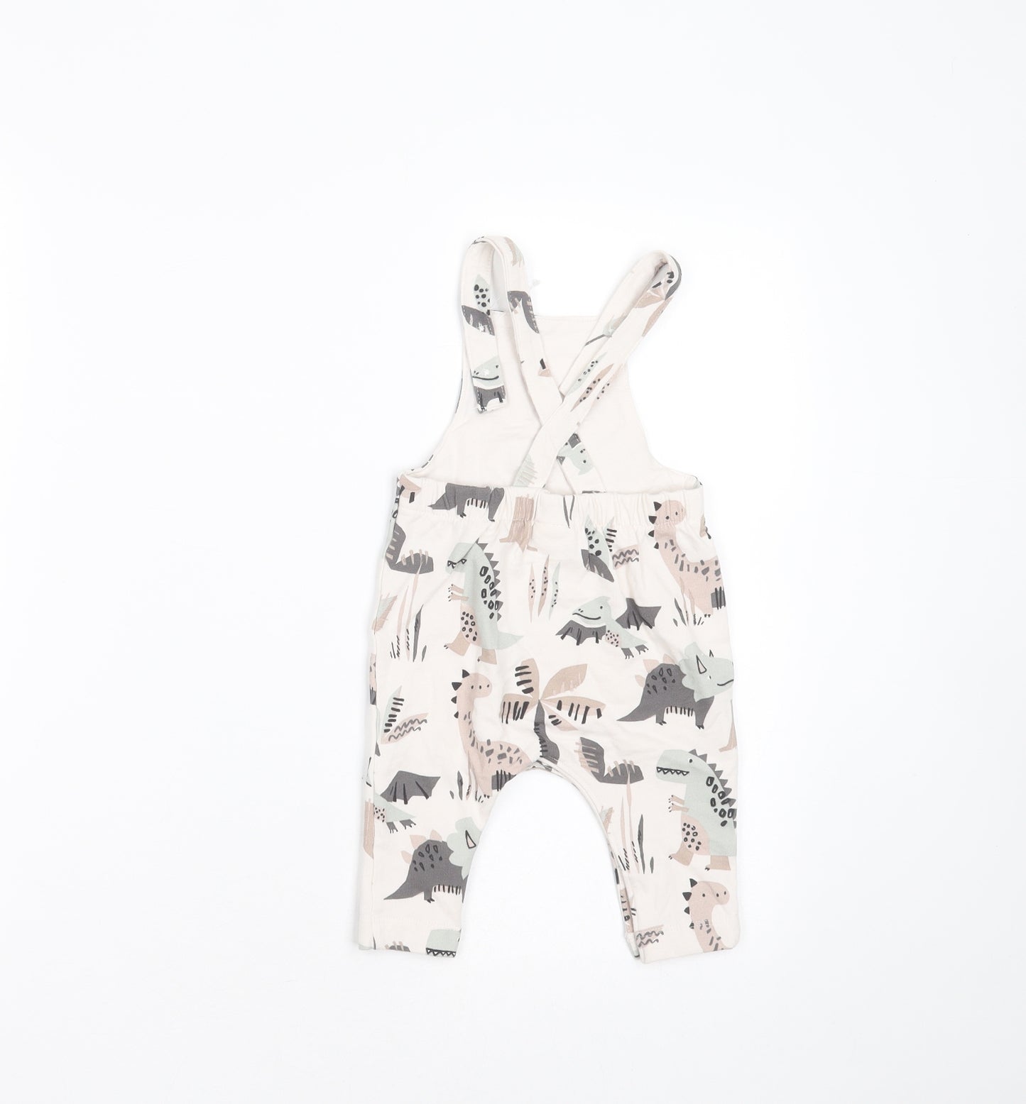 NEXT Baby Ivory  Cotton Dungaree Outfit/Set Size 3-6 Months   - dinosaurs