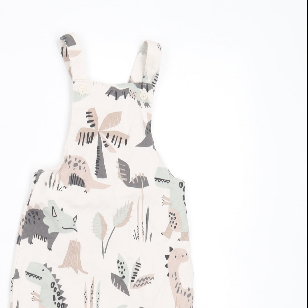 NEXT Baby Ivory  Cotton Dungaree Outfit/Set Size 3-6 Months   - dinosaurs