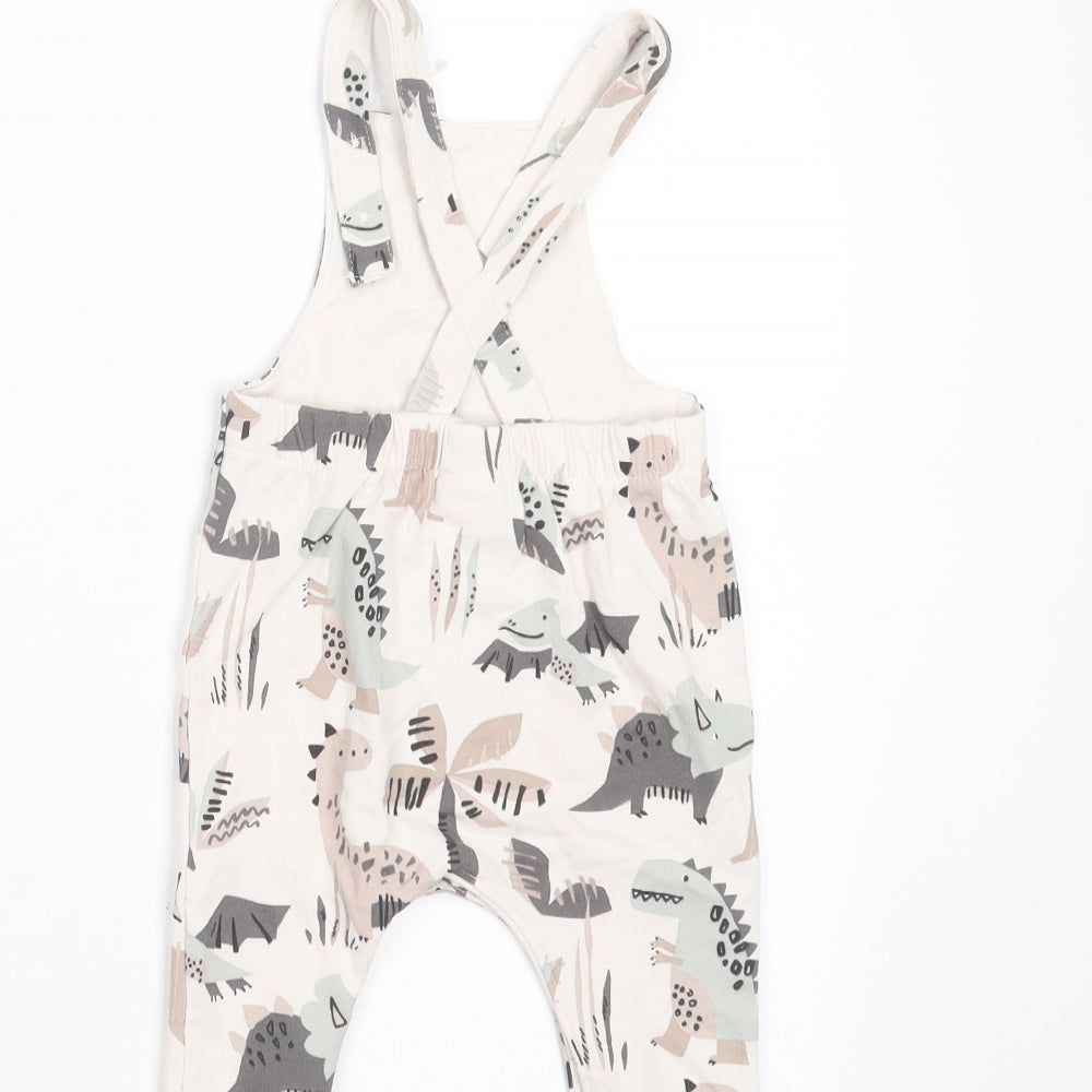 NEXT Baby Ivory  Cotton Dungaree Outfit/Set Size 3-6 Months   - dinosaurs