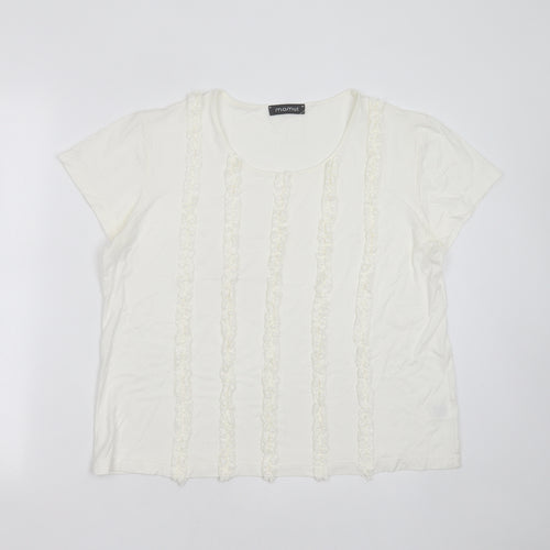 Mamut Womens White Striped Viscose Basic T-Shirt Size 16 Round Neck