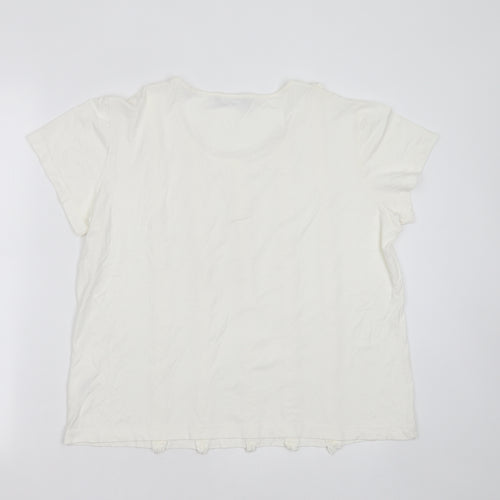 Mamut Womens White Striped Viscose Basic T-Shirt Size 16 Round Neck