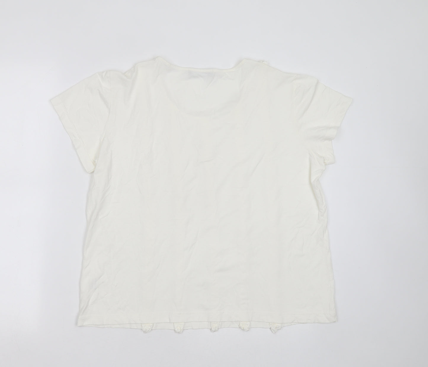 Mamut Womens White Striped Viscose Basic T-Shirt Size 16 Round Neck
