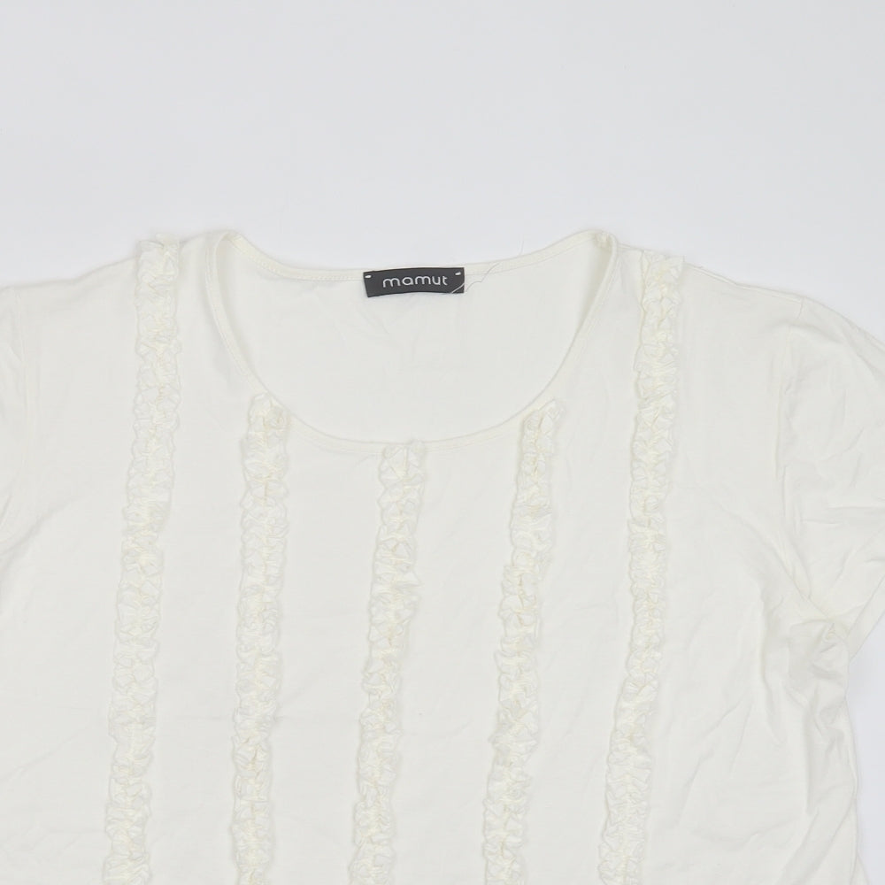Mamut Womens White Striped Viscose Basic T-Shirt Size 16 Round Neck