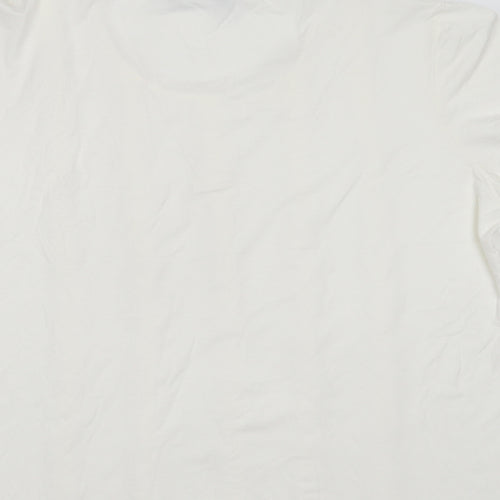 Mamut Womens White Striped Viscose Basic T-Shirt Size 16 Round Neck