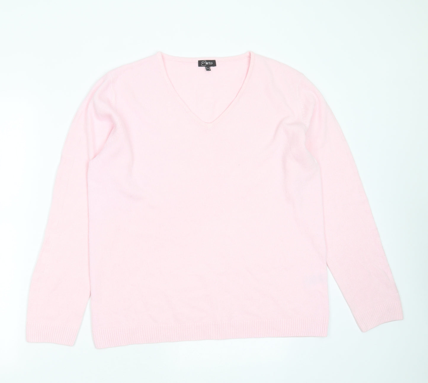 Emreco Womens Pink V-Neck  Acrylic Pullover Jumper Size 18
